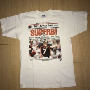 Vintage Denver Broncos ELWAY Super Bowl XXXII 32 DENVER POST Newspaper Shirt